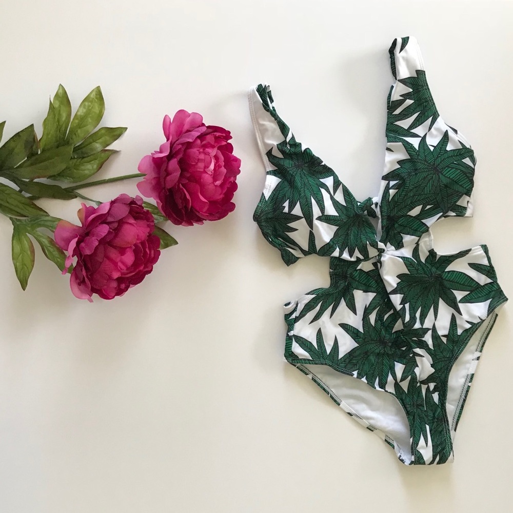 PLUNGE NECK TROPICAL SWIMSUIT - Picture 8 of 12